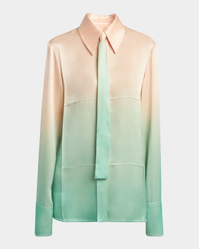 Ombre Satin Button-Down Shirt With Matching Tie